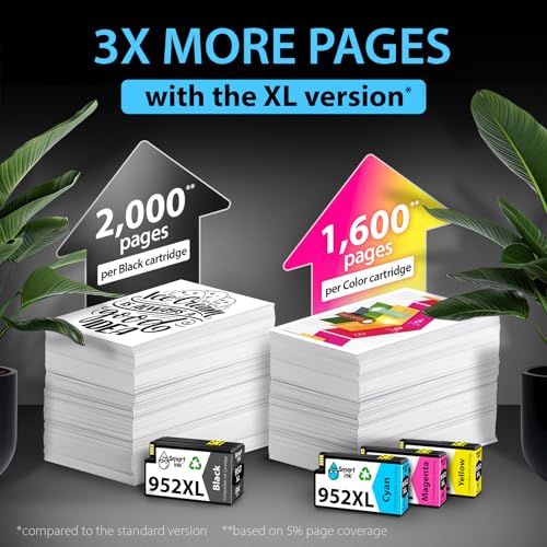 Smart Ink Compatible Ink Cartridges Replacement for HP 952XL 952 XL 4 Combo Pack (Black, Cyan/Magenta/Yellow) to use with HP OfficeJet Pro 8710 7740 8720 8715 8210 8703 OfficeJet 8702 Printers