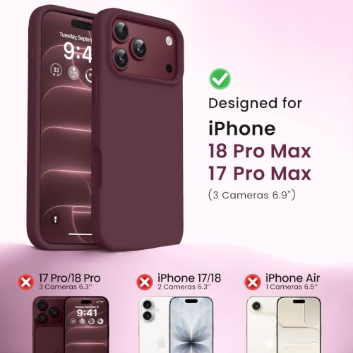 GONEZ for iPhone 18 Pro-Max Case/17 Pro Max Case, Compatible with MagSafe | Burgundy, Screen Protector, Full Camera Protection, Premium Silicone Cover Shockproof Drop Protection Slim Phone Case