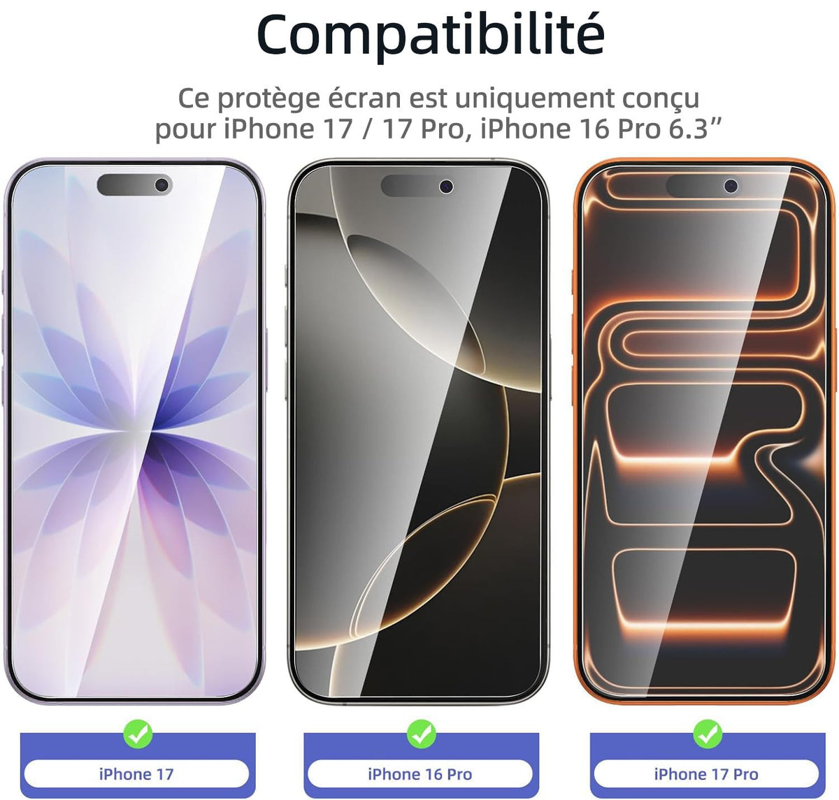 NEW'C for iPhone 17, iPhone 17 Pro, iPhone 16 Pro Screen Protector | 3 Pack, HD Clear, Easy Installation Tool Included, Tempered Glass, 9H Hardness, Scratch Resistant, Bubble Free
