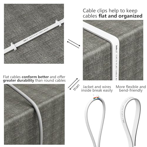 Jadaol Cat6/Cat6A Ethernet Cable 50FT Flat with Clips 10Gbps Network, White | 1FT 3FT 5FT 10FT 15FT 20FT 25FT 30FT 35FT 50FT 60FT 75FT 100FT 150FT 200FT LAN Patch Cable for Router, Modem, Switch, Gaming