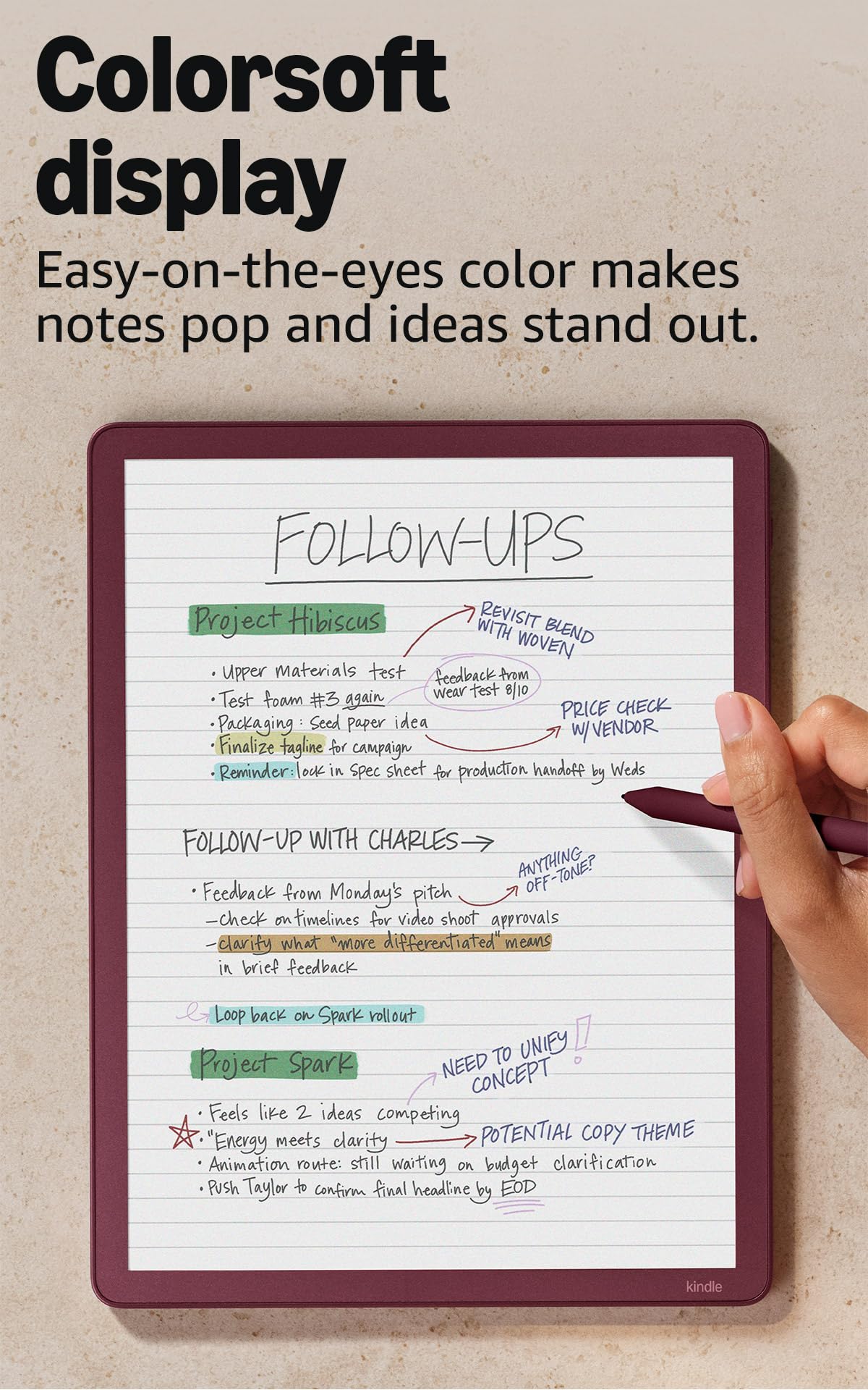 Amazon Kindle Scribe Colorsoft 64GB (newest model) — 11” paper-like color display — Write in notebooks, docs, and books. Read in any light. Pen included - Graphite
