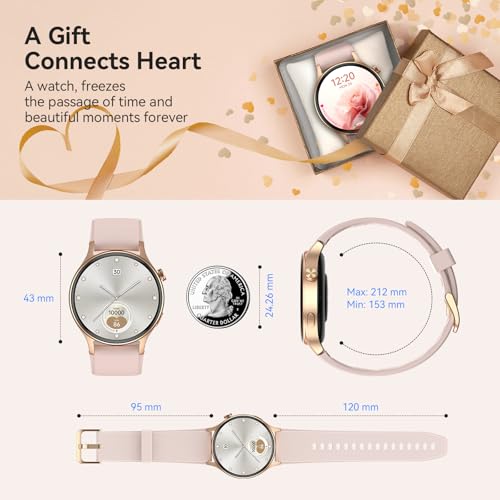 aeac Smart Watch for Women, AMOLED Ultra-Clear Screen Activity Trackers with Heart Rate/Sleep/SpO2 Monitor, Smartwatch for iPhone/Samsung/Android, 110+ Sport Modes (Rose Gold, S/M/L, Rose Gold)