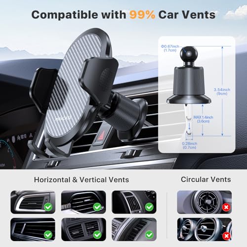 Miracase Phone Holders for Your Car with Metal Hook Clip, Air Vent Cell Phone Stand Car Mount, Universal Automobile Cradle for Garmin GPS Fit iPhone Android and All Smartphones, Dark Black