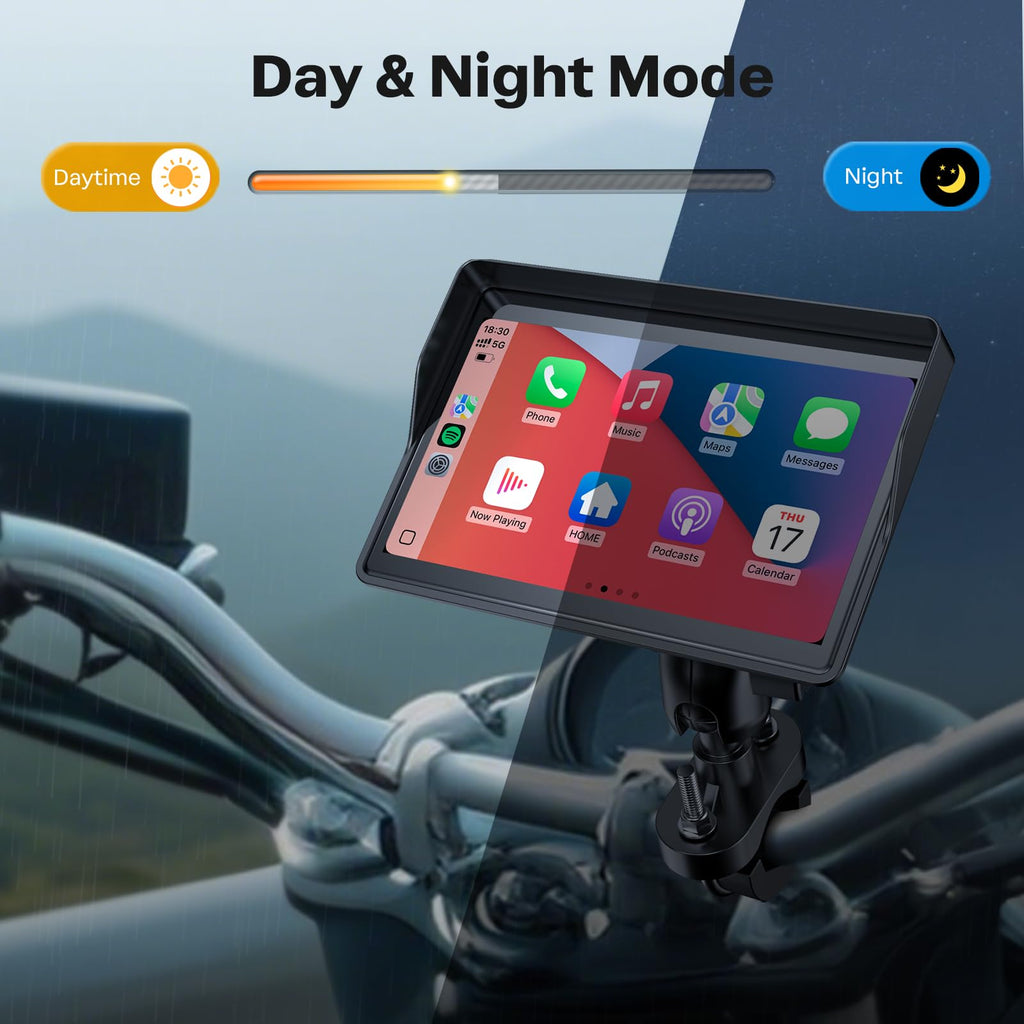 WonVon 5 Inch Motorcycle Carplay GPS Navigation System with Apple Carplay and Android Auto Portable Screen with Dual Bluetooth, Navigation, Siri, Google Assistant（Not Inchluded TPMS）