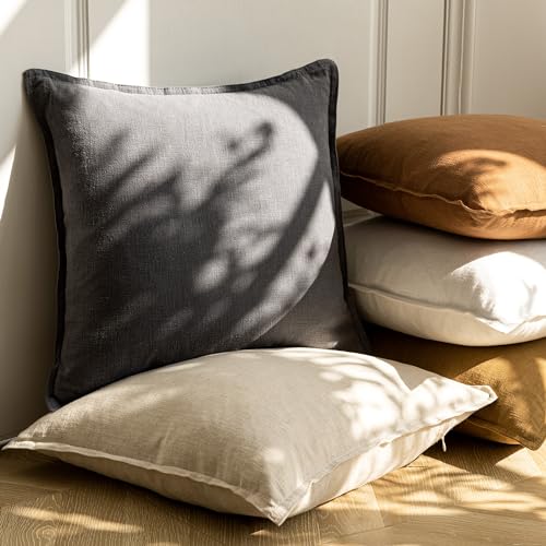 Foindtower Linen Solid Decorative Throw Pillow Covers 20x20 Natural Beige | Pack of 2 Boho Farmhouse Pillowcase,Accent Neutral Cushion Covers,Morden Home Decor for Chair Couch Sofa Bedroom Living Room