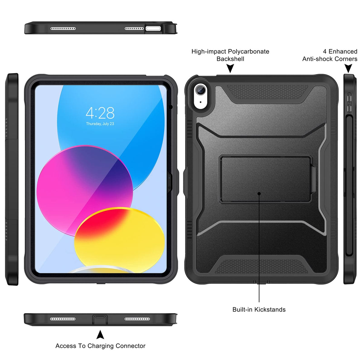 Soke Case for iPad (A16) 11th Generation 11-inch 2025, iPad 10th Generation 10.9-inch 2022, with Built-in Screen Protector and Kickstand, Rugged Full Body Protective Cover - Black