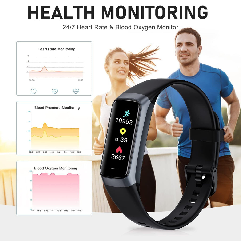 Fitness Tracker with 24/7 Heart Rate, Activity Trackers with Blood Pressure Sleep Monitor, 1.10" AMOLED Screen Step Tracker, Waterproof Step Counter, Health Smart Watch Pedometer for Women Men