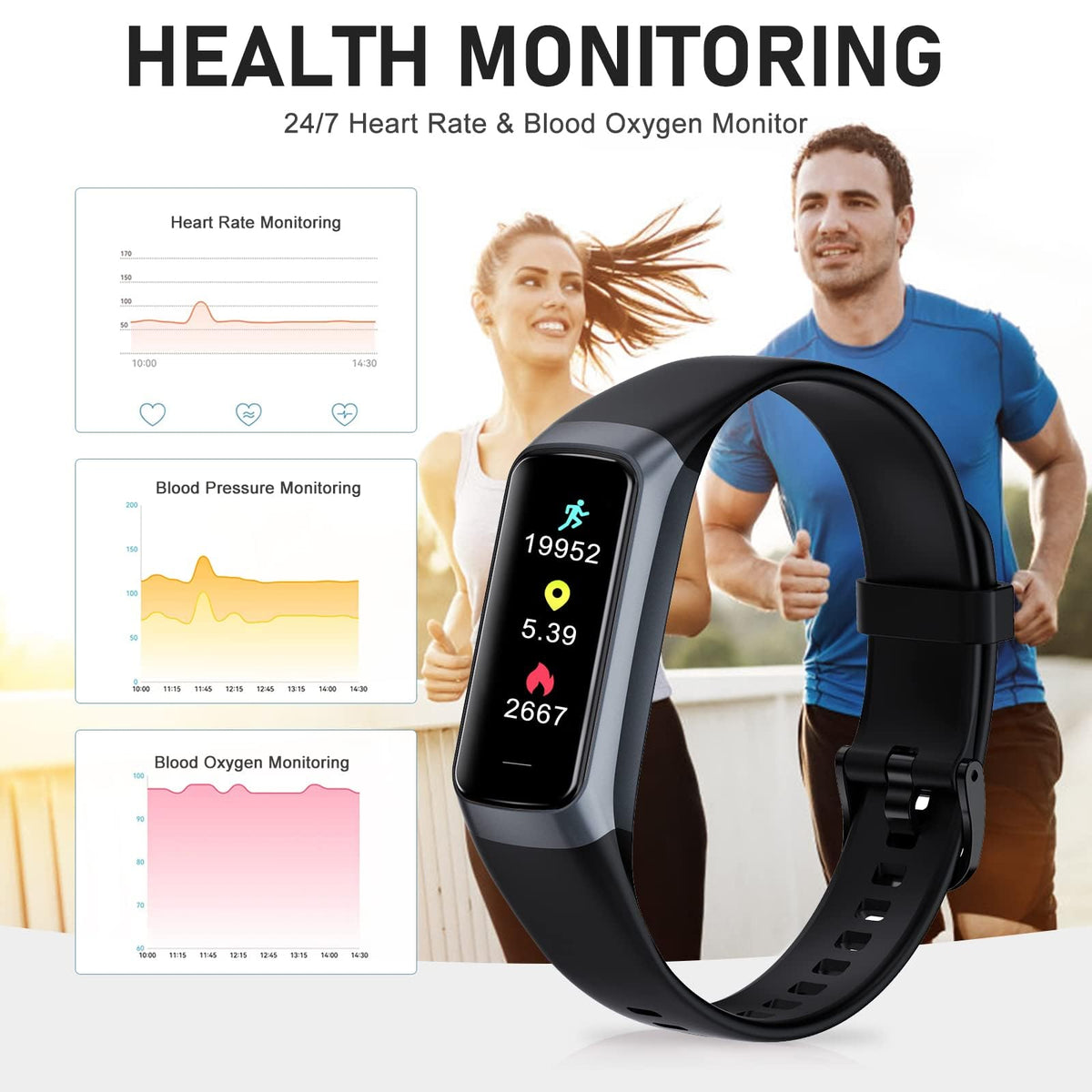 Fitness Tracker with 24/7 Heart Rate, Activity Trackers with Blood Pressure Sleep Monitor, 1.10" AMOLED Screen Step Tracker, Waterproof Step Counter, Health Smart Watch Pedometer for Women Men
