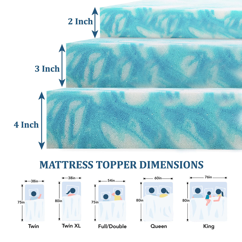 EGO 3 Inch Queen Mattress Topper Gel Memory Foam for Pressure Relief | Cooling Gel Infused, Ventilated Design Bed Topper in a Box, CertiPUR-US Certified, 80"Lx60"W