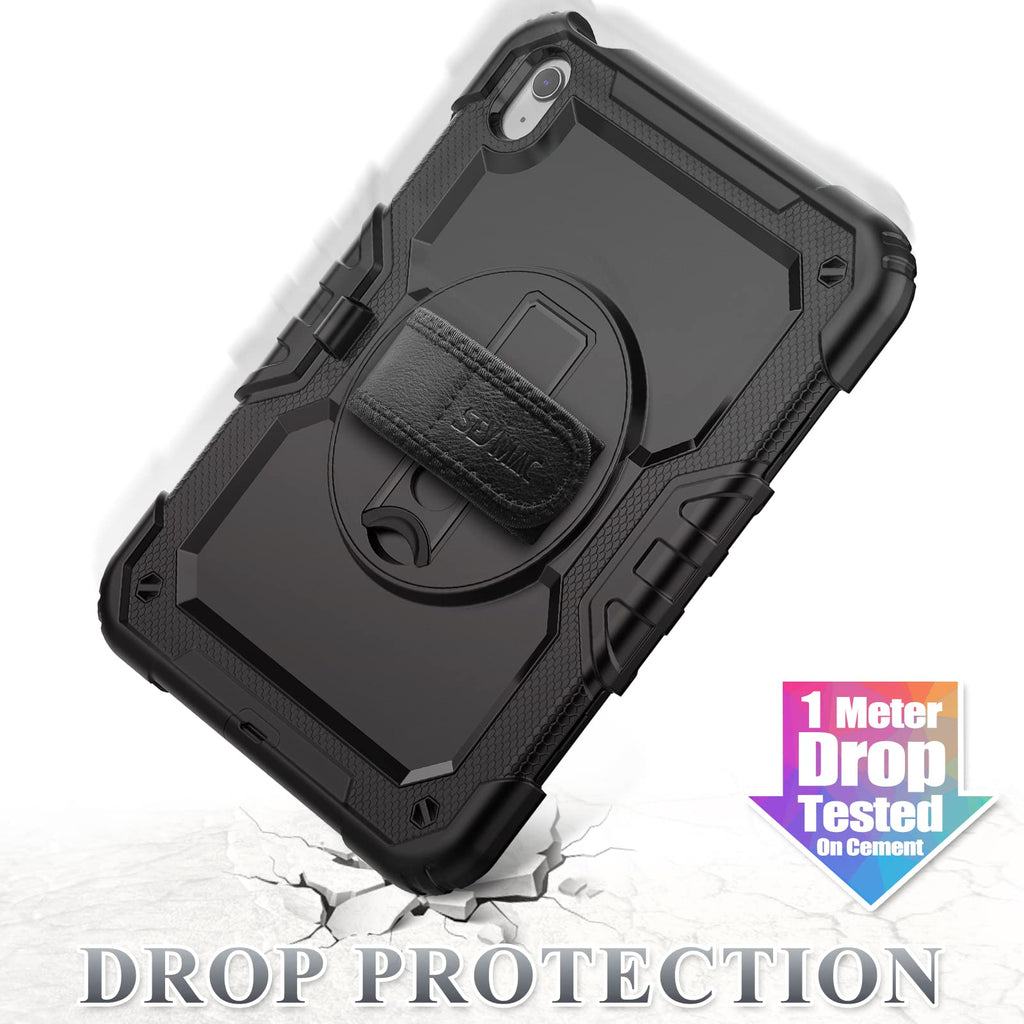 SEYMAC stock Case for iPad (A16) 11th/10th Generation 11''/10.9'' 2025/2022, Full-Body Drop Protection Case with Screen Protector &360° Rotate Hand Strap/Stand, Black