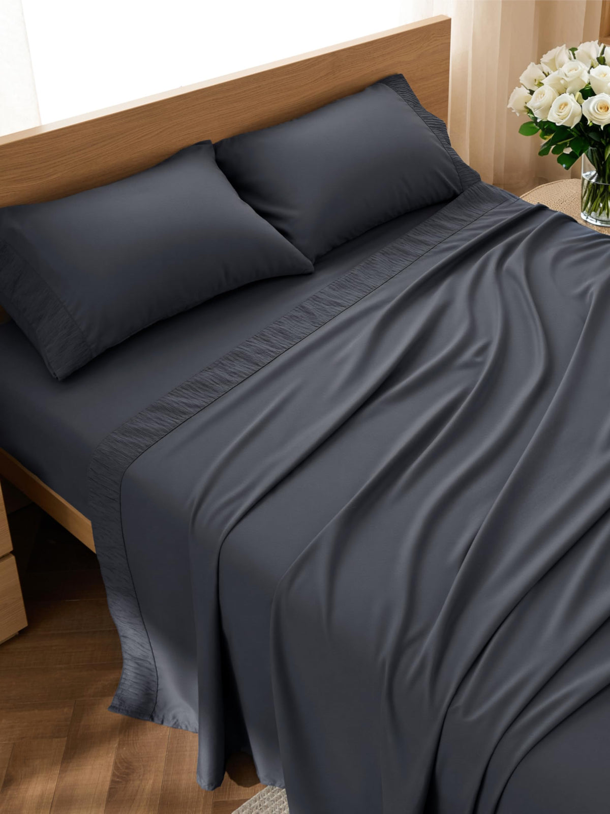 Bedsure Queen Sheet Set - 4 Pieces Soft, Breathable, Cooling Bed Sheets | Hotel Luxury Bedding for Kids, Women & Men, Oeko-Tex, Easy Care, Deep Pocket, Fade Resistant, Shrink Resistant, Emboss Design
