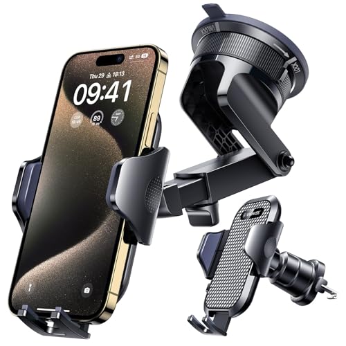 [True Military-Grade] Car Phone Holder VANMASS [Upgraded Strongest Suction&Clip] Cell Phone Mount for Dashboard Windshield Vent Kit, Truck Cradle Stand for iPhone 18 Pro Max 17 16 15 Android,Ink Black