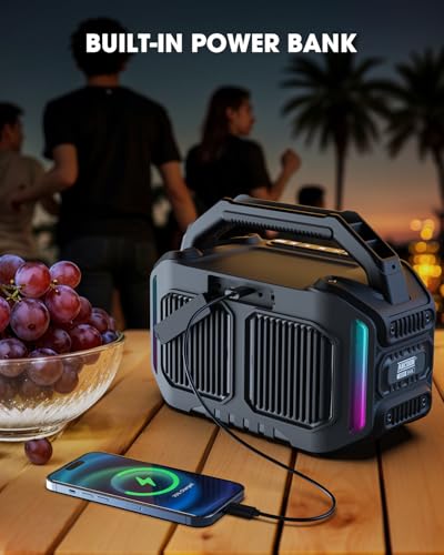 ANCOON Speakers Bluetooth Wireless: 80W(Peak) Loud Speaker with Bass | 20H, Rugged, IPX6 Waterproof, Large Jobsite Speakers for Work, Outdoor, Workshop, Garage - Portable Handle with TWS (Black)