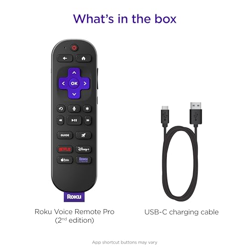 Roku Voice Remote Pro (2nd Ed.), TV Remote Control with Backlit Buttons | Hands-free Voice Controls, Rechargeable, & Lost Remote Finder - Replacement Compatible with All Roku TV, Players & Audio