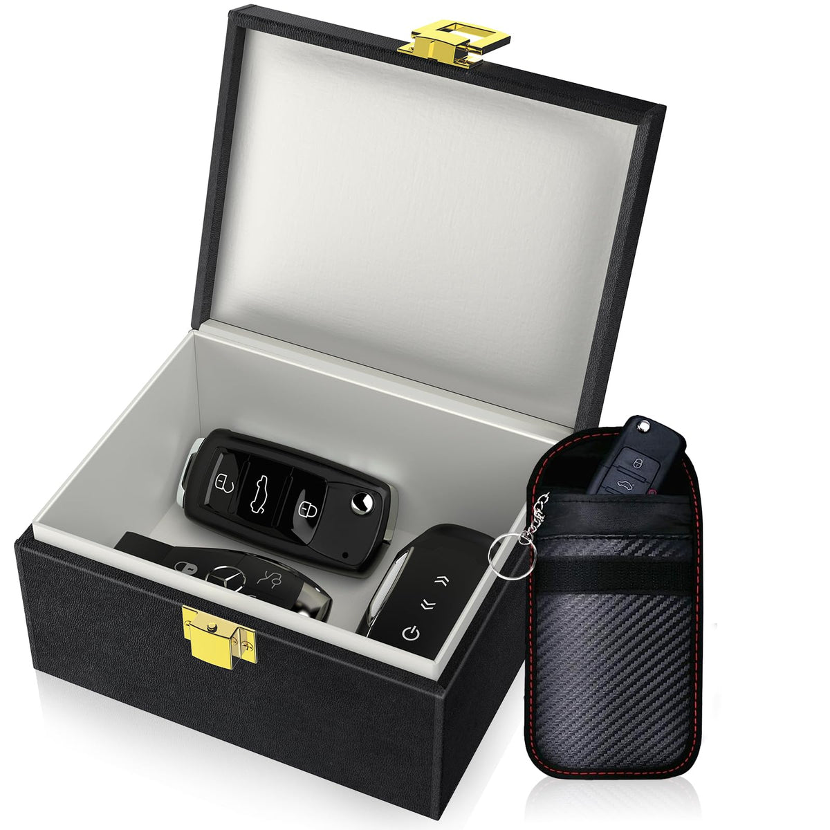 Samfolk Faraday Box with Faraday Bags for Car Keys, Car Key Signal Blocking Box, Keyless Entry Car Key Safe Protector Anti-Theft Shielding Cage (Small)