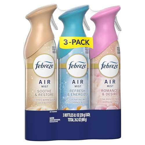 Febreze Air Mist, Air Freshener, Odor Fighting Room Spray, Deodorizer for Home Bathroom Kitchen Office Apartment, Soothe & Restore, Refresh & Energize, Romance & Desire Variety Pack, 8.1oz (Pack of 3)