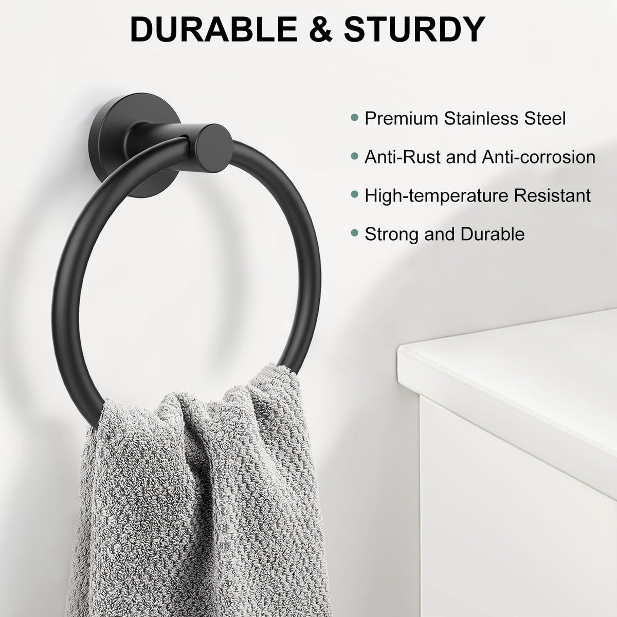 SetSail Towel Holder for Bathroom Wall Matte Black Towel Ring | Stainless Steel Hand Towel Holder Heavy Duty Towel Hanger for Bath, Kitchen