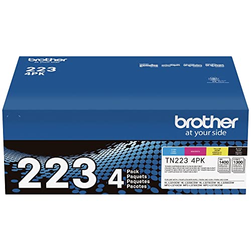 Brother Genuine TN223 4PK, Standard-Yield Toner Cartridge, Four Pack | Includes black, cyan, magenta, yellow cartridges for HL-L3210CW, MFC-L3710CW, MFC-L3770CDW printers