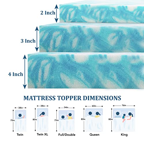 EGO 3 Inch Queen Mattress Topper Gel Memory Foam for Pressure Relief | Cooling Gel Infused, Ventilated Design Bed Topper in a Box, CertiPUR-US Certified, 80"Lx60"W
