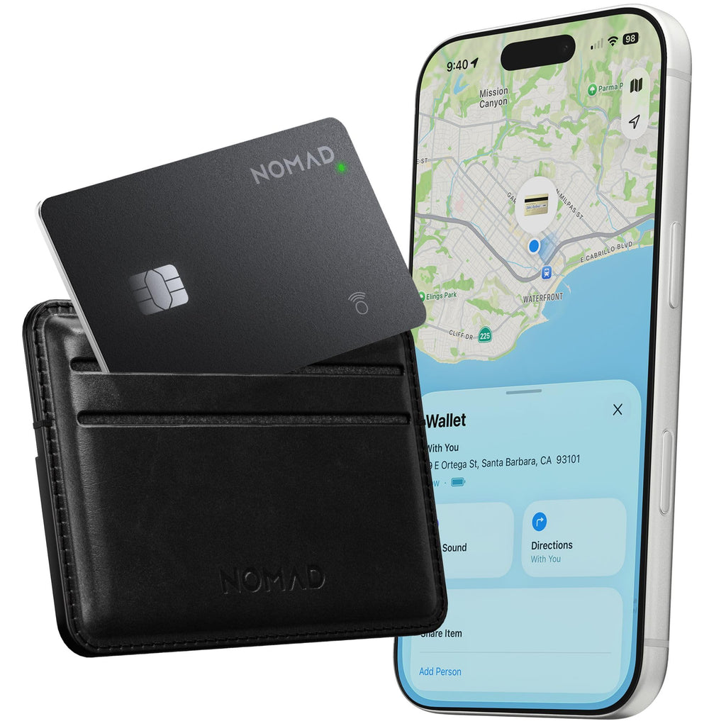 Nomad Tracking Card Pro Black, Premium Wallet Tracker with Apple Find My, 16-Month Battery Life, IPX7 Waterproof, Polycarbonate and Aluminum Design, TSA Approved, Wireless Rechargeable, iOS Only