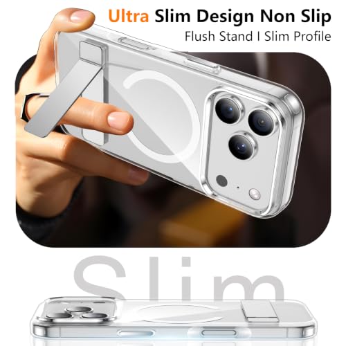 SPIDERCASE for iPhone 18 Pro Max Case/iPhone 17 Pro Max Case,Magnetic,Clear | [3 Stand Ways] Invisible Kickstand|Crystal Clear|Shockproof Slim Phone Case