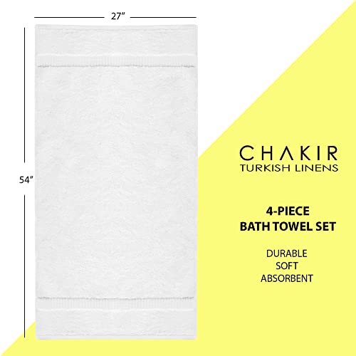 Chakir Turkish Linens 100% Cotton 4-Pack Bath Towels 27x54, White | Premium Cotton Turkish Bath Towels, Set Of 4 At 27x54, Oeko-Tex Certified, Soft Plush And Absorbent