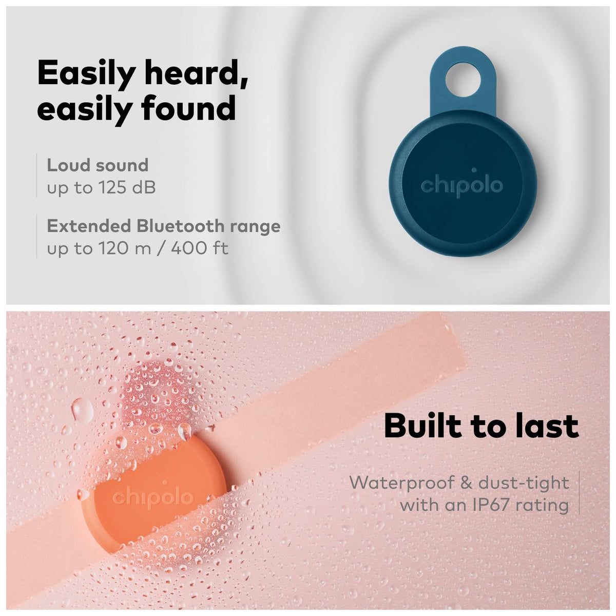 Chipolo Loop - Rechargeable Bluetooth Tracker for Key and Item Locator | Compatible with Apple or Google, Call Your Phone & Out of Range Alerts for Android (Charcoal)
