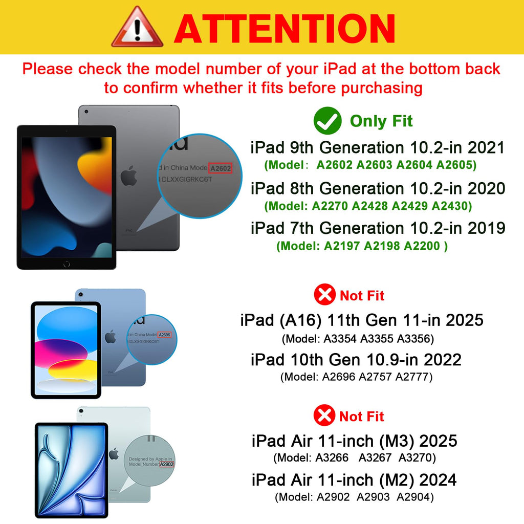 ProCase for iPad 9th/ 8th/ 7th Generation Case 10.2 Inch, Black | 10.2 iPad Case 9th/ 8th/ 7th Gen Cover (2021/2020/2019), Slim Smart Cover With Translucent Hard Shell Back, Auto Sleep/Wake