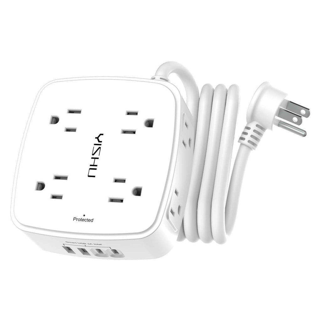 YISHU 6Ft Surge Protector Power Strip with 8 Widely Outlets & 4 USB Ports | 3 Side Outlet Extender with 6 Feet Extension Cord, Flat Plug, for Home, Office, College Dorm Room Essentials