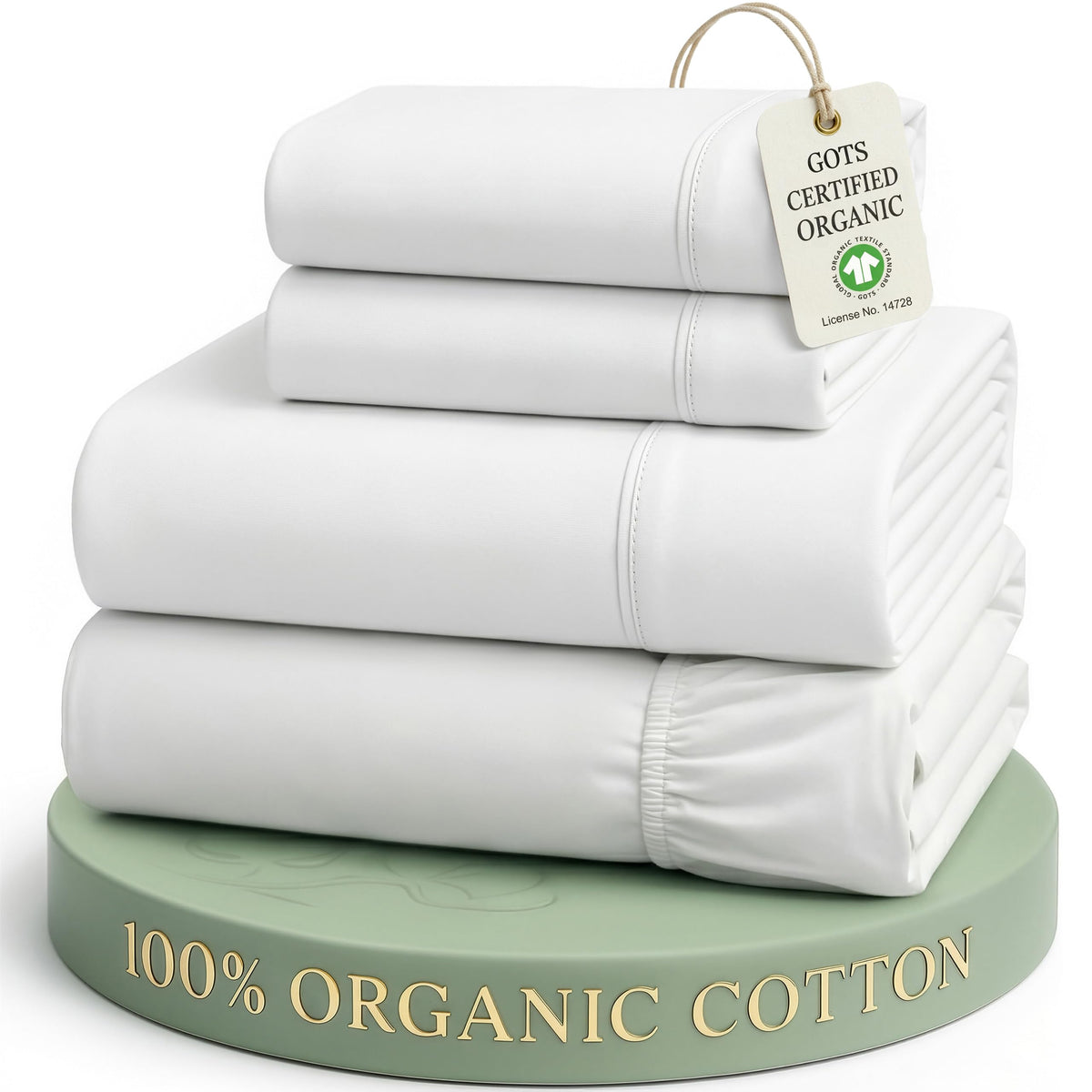 LANE LINEN Queen Sheets 100% Organic Cotton 4pc Percale Cooling - White | Queen Sheet Set, GOTS Certified Organic Cotton Percale - Crisp, Cool & Breathable, For Hot Sleepers, All-Season Comfort