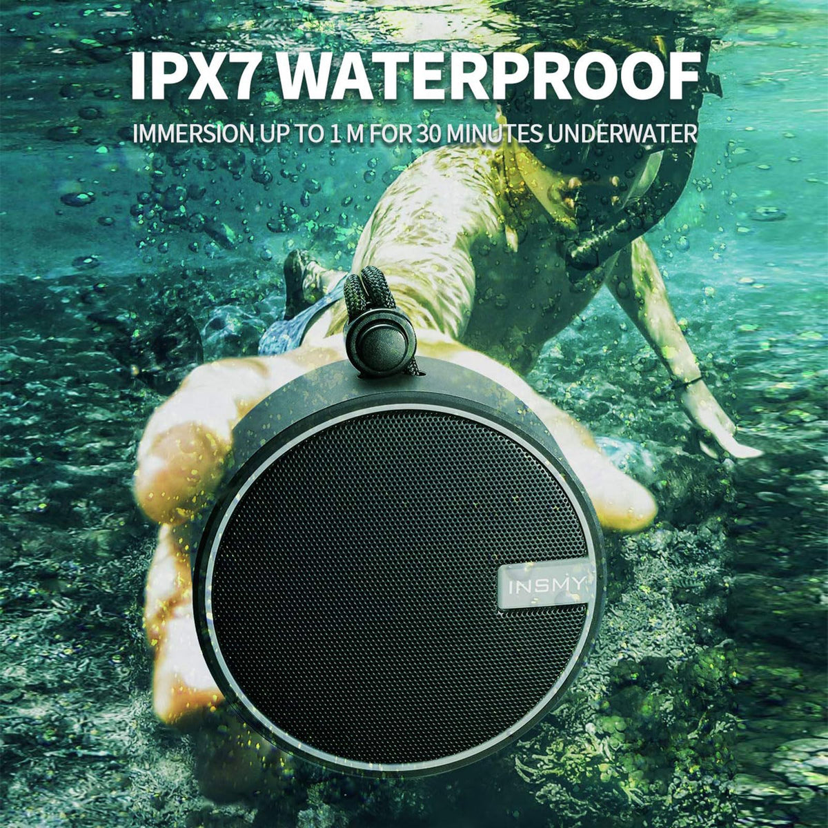 INSMY C12 IP67 Waterproof Shower Bluetooth Speakers Portable Small Speaker | Speakers Bluetooth Wireless,Loud Clear Sound,Support TF Card,Suction Cup,for Outdoor Kayak Canoe Beach Gift (Black)