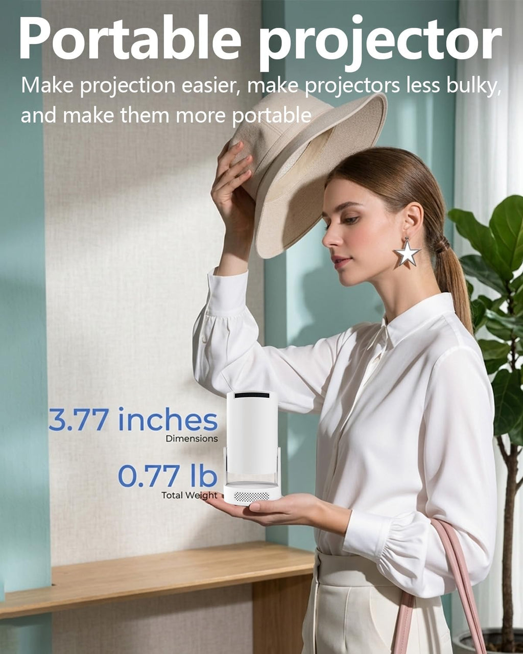 Mini Projector with WiFi 6 and Bluetooth 5.4, Portable Projector 4K Support, 180 ANSI, 5W Soundbase Speaker, Auto Vertical Keystone 210°Rotatable Smart Proyector for Movie Home Outdoor