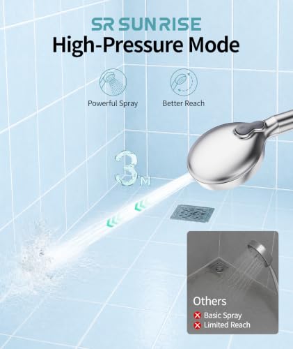 SR SUN RISE Filtered Shower Head with Handheld High Pressure 9 Spray Mode Showerhead Detachable Shower Head Water Softener Filters Beads for Hard Water Remove Chlorine 1 Filter Bright Silver