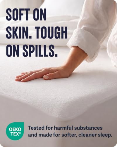 SafeRest Waterproof Queen Size Mattress Protector | Fitted with Stretchable Pockets, Machine Washable, Cotton Blend Mattress Cover for Bed