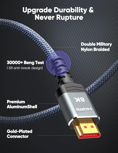 Highwings 8K HDMI 2.1 Cable 2-Pack 6.6FT, Certified 48Gbps Ultra High Speed | Braided Slim HDMI Cord, 8K60Hz 4K@120Hz 8K@60Hz, HDCP 2.2&2.3, eARC,Dynamic HDR,DTS:X Compatible for PS5/Blu-ray/Roku TV/HDTV