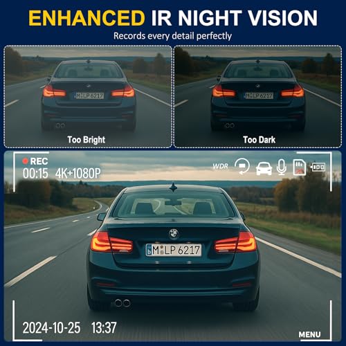 4K Dash Cam Front and Rear Inside,3.16" IPS,3 Channel Dash Cam for Car with 5G WiFi,Free 64GB Card,170° Wide Angle,Loop Recording,G-Sensor,WDR,Night Vision,Time-Lapse,24H Parking Monitor