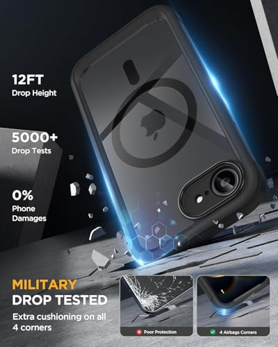 Miracase for iPhone 17e Case & iPhone 16e Case, Full-Body Phone with Built-in Glass Screen Protector, [Magnetic with MagSafe] Military Drop Proof 17 E/ 16 E Cover Bumper 6.1 inch, Black