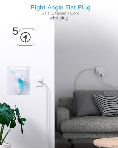 HANYCONY Surge Protector Power Strip, 1080J, 5 Ft Braided Extension Cord | 8 Outlets 4 USB Ports(2 USB C), Outlet Extender, Flat Plug, Wall Mount, Desk Charging Station, Home Office, Dorm Room ETL