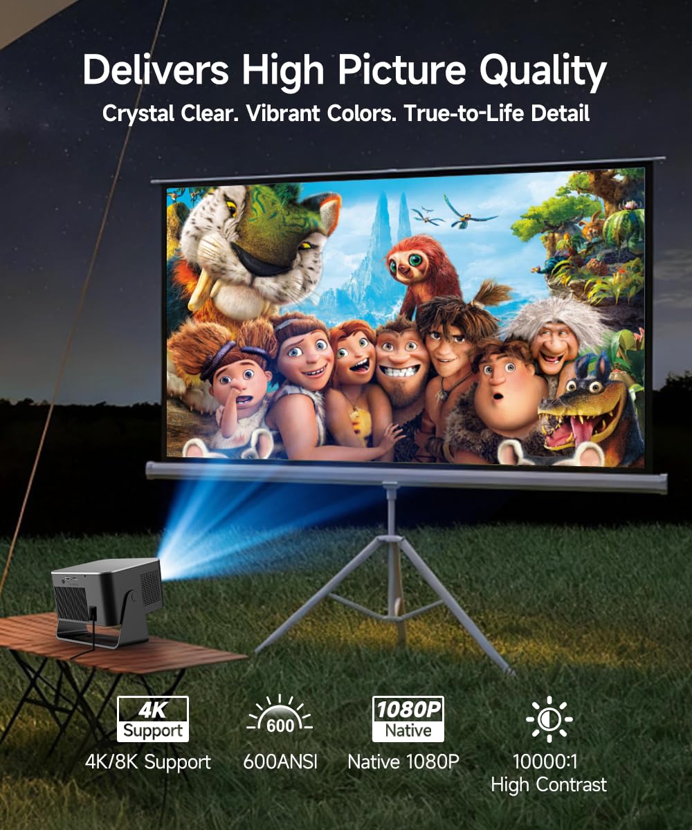 Magcubic Smart Projector with Wifi 6 and Bluetooth 5.4, Native 1080P Portable Projector 4K & 8K Support, 600 ANSI, Auto Focus & Obstacle Avoidance, Mini Proyector for Outdoor Movie Home HY350Max