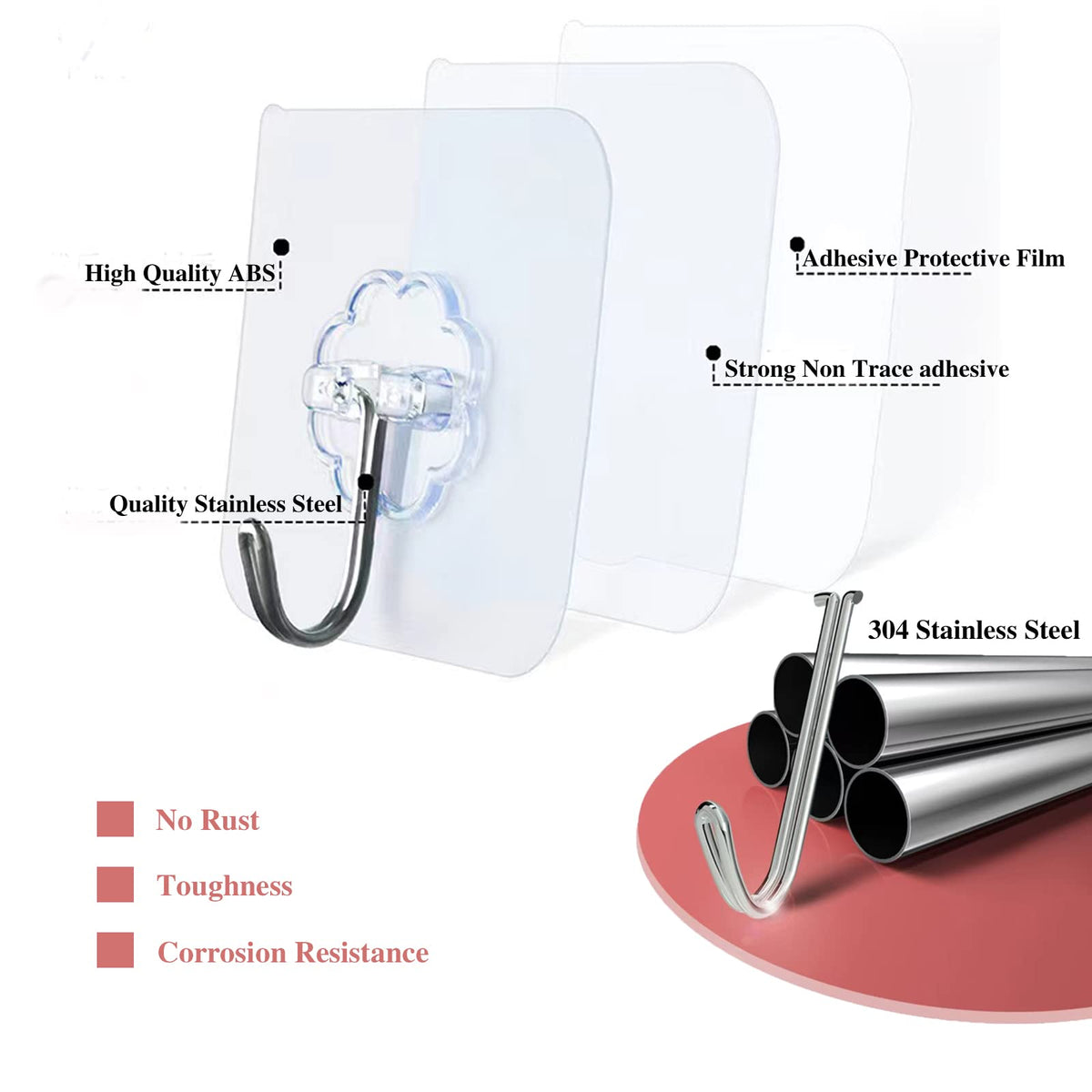 DDMY Adhesive Wall Hooks Clear 50lb(Max) Heavy Duty Hanging Sticky-10 Pack | Heavy Duty Hooks for Walls Hanging 50 lbs No Damage, Waterproof Sticky Transparent Ceiling Hook for Towel/Kitchen/Outdoor
