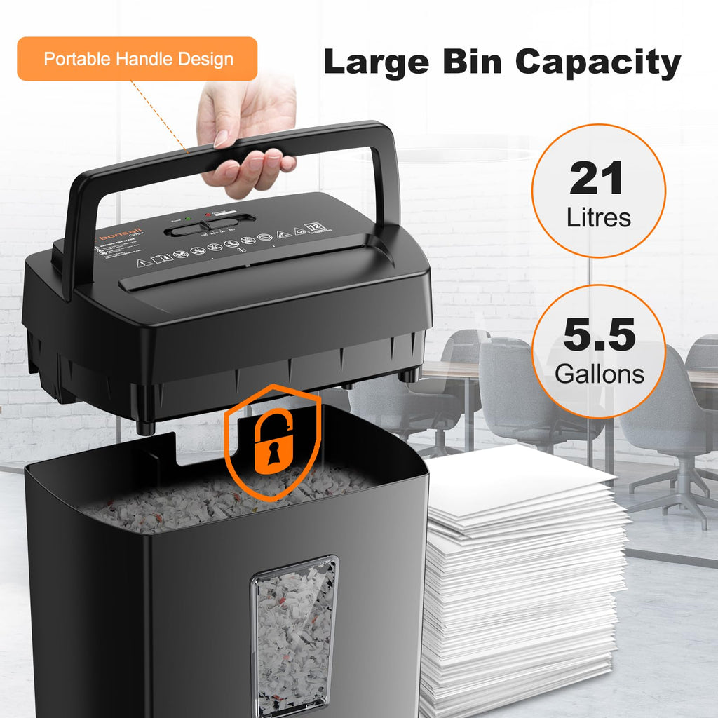 Bonsaii 12-Sheet Cross Cut Paper Shredder, 5.5 Gal Home Office Heavy Duty Shredder for Paper, Credit Card, Mail, Staples, with Transparent Window, High Security Level P-4 (C275-A)