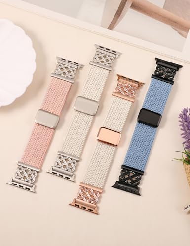 Braided Stretchy Band with Magnetic Clasp for Apple Watch Bands Women Men | 38/40/41/42/44/45/46/49mm, TOYOUTHS Dressy Celtic Metal, Elastic Strap, for iWatch Series 12 11 10 9 8 7 6 5 SE/Ultra 4 3 2 1