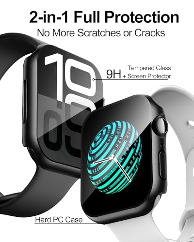 Smiling 2 Pack Case Built in Tempered Glass Screen Protector Compatible with Apple Watch Series 11 (2025)/Series 10 46mm, Hard PC Case Overall Protective Cover- Black