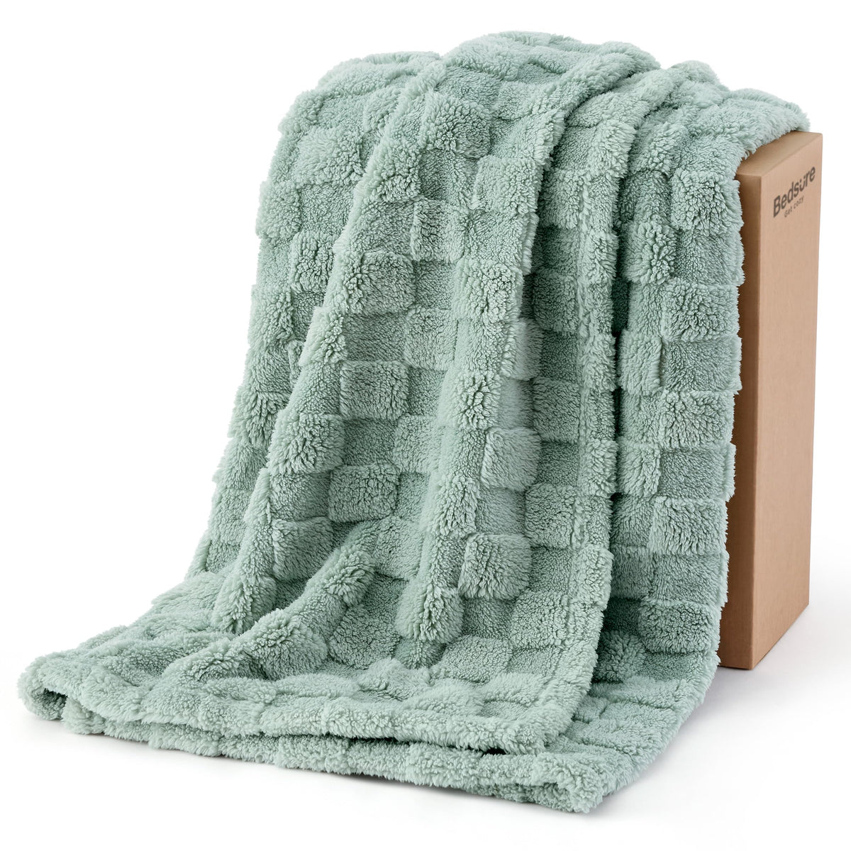 Bedsure Checkered Fleece Throw Blanket,Cute Home Decor,Sage Green,50"×60" | Couch/Sofa/Bed/Office, Lightweight Design, Soft Cozy Cute, All Season, Gifts for Women Girls, Bedroom Home Decor