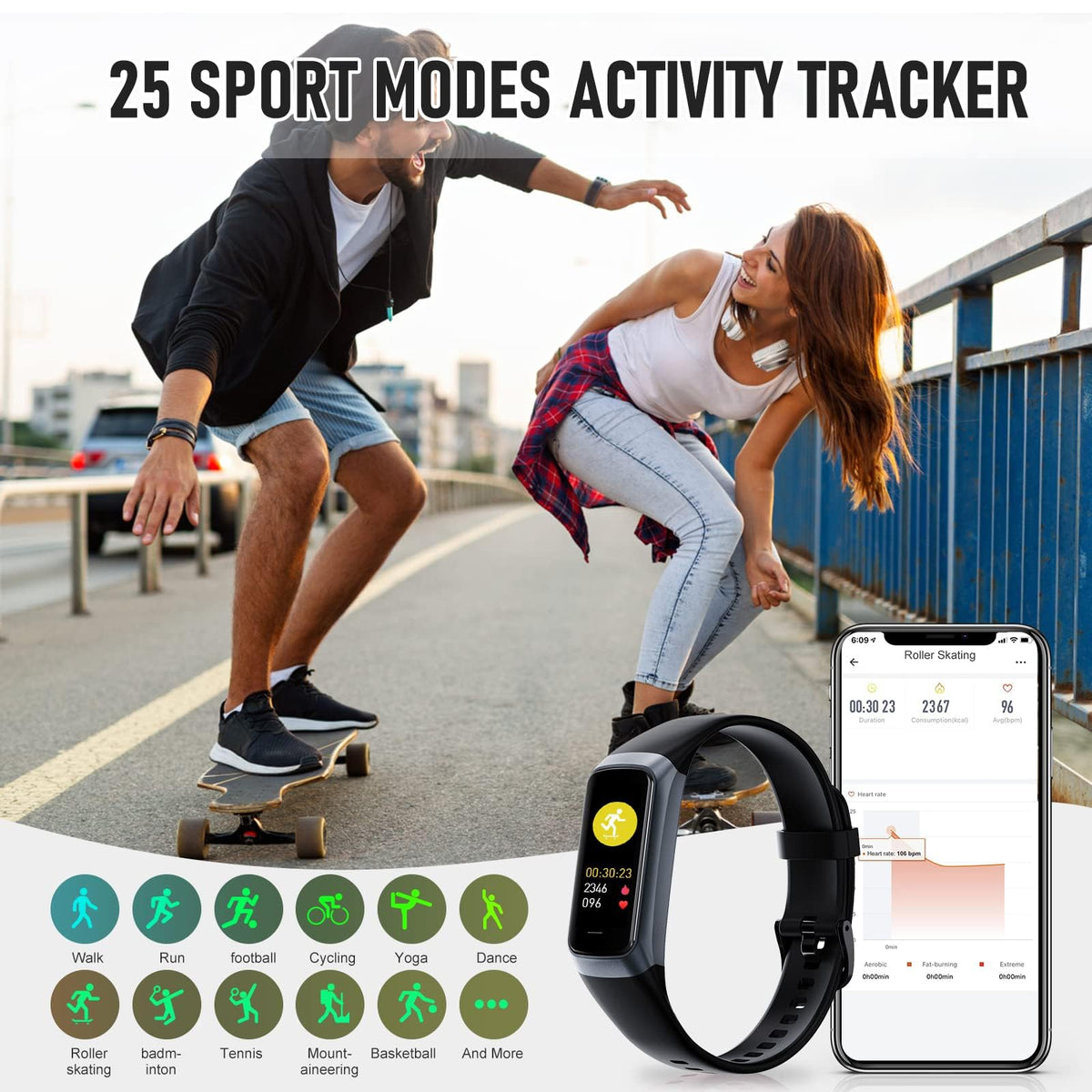 Fitness Tracker with 24/7 Heart Rate, Activity Trackers with Blood Pressure Sleep Monitor, 1.10" AMOLED Screen Step Tracker, Waterproof Step Counter, Health Smart Watch Pedometer for Women Men