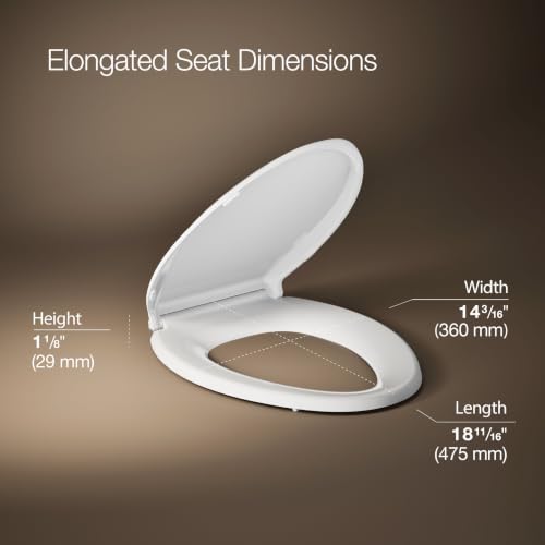 KOHLER Cachet ReadyLatch Elongated Slow Close Toilet Seat, White | 4636-RL-0, Quiet Lid, Contoured Grip-Tight Bumpers Installation Hardware, Apartment Essentials