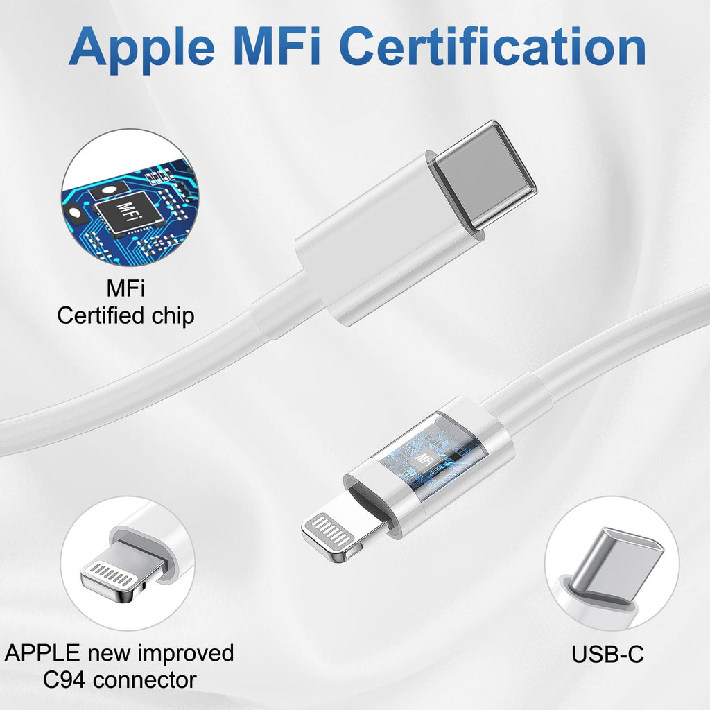 iPhone Charger Fast Charging, USB C Charger Block, 6FT/10FT Lightning Cable | For Apple iPhone 14/13/12/11 Series, 2-Pack 6FT/10FT Long USB C to Lightning Cables, AirPods with Lightning Charging Case