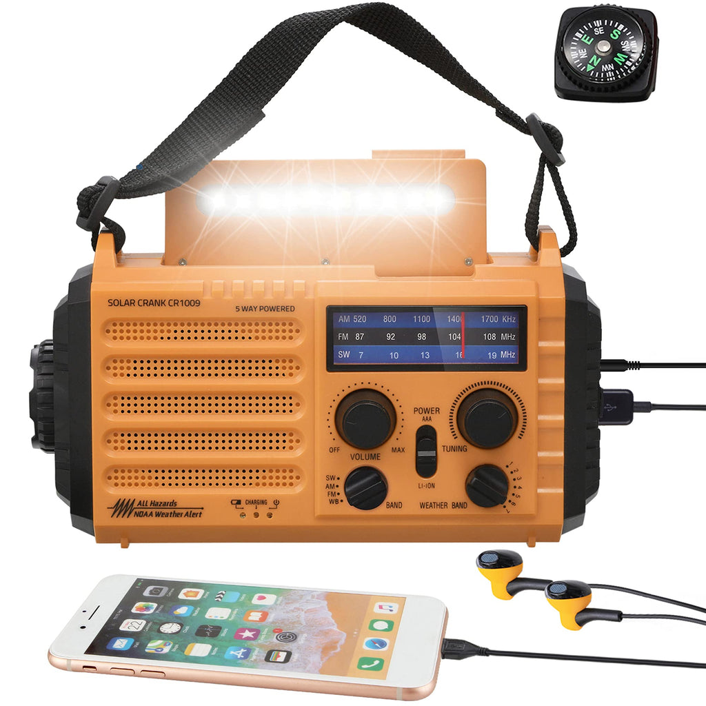 NOAA Weather Radio FM AM Shortwave, Emergency Radio 5000mAh Solar Crank | 5 Way Powered Portable Phone Charger with LED Flashlight, Reading Lamp, and SOS Alarm for Survival Kits