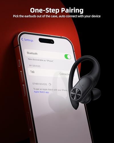PocBuds Bluetooth Headphones Wireless Earbuds 80hrs Playtime Wireless Charging Case Digital Display Sports Ear Buds with Earhook Deep Bass IPX7 Waterproof Over-Ear Earphones for TV Phone Laptop Black