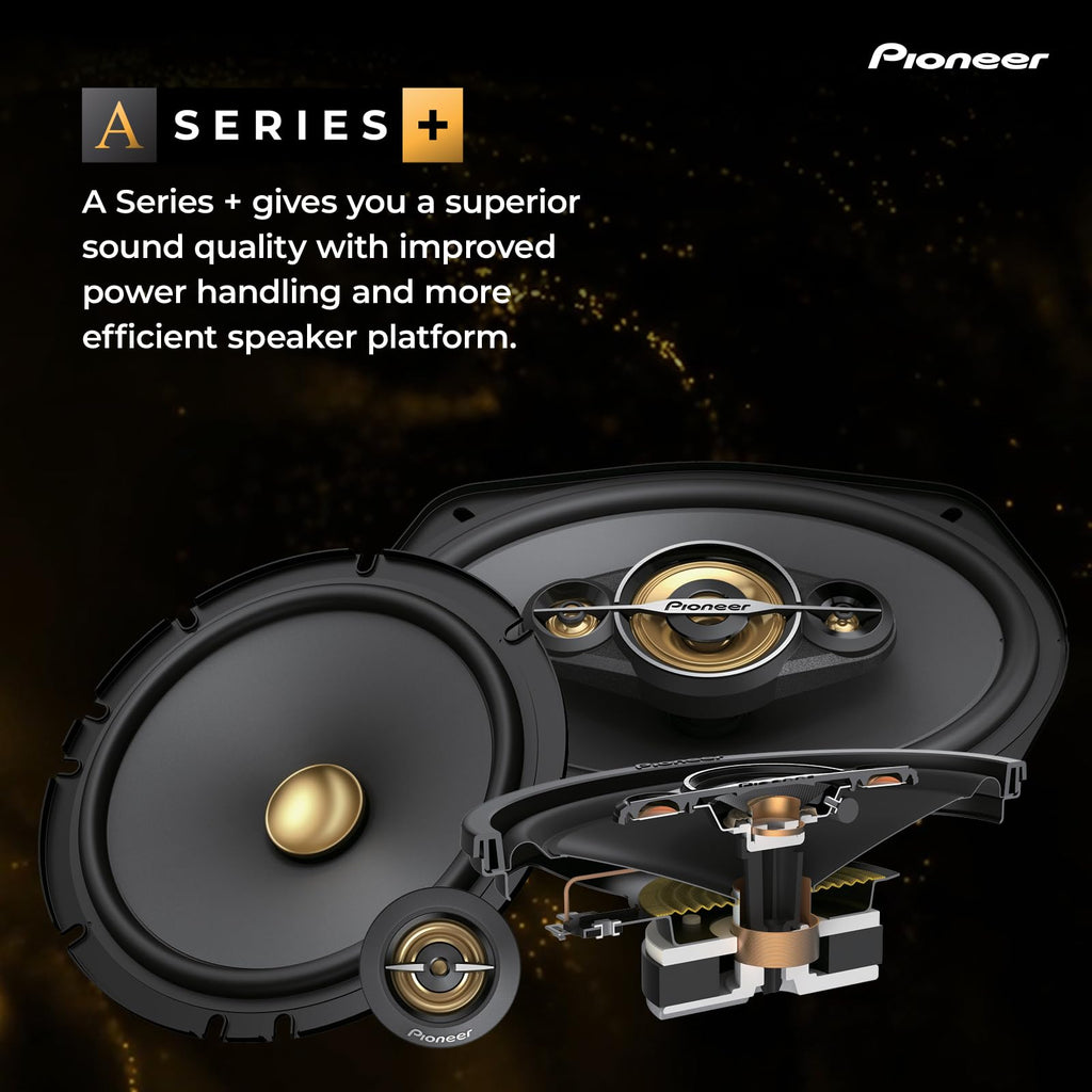 Pioneer A-Series Plus TS-A1681F 6.5" 4-Way Coaxial Car Speakers 350W Max | Ideal Factory Upgrade, Balanced Sound + Smooth Treble, Enhanced Bass, Installation Adaptors Included